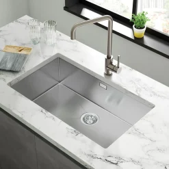Vellamo Edge Extra Large 1 Bowl Inset/Undermount Stainless Steel Kitchen Sink & Waste Kit - 730 x 430mm