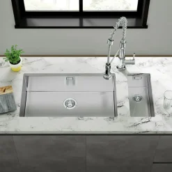 Vellamo Edge Extra Large 1 Bowl Inset/Undermount Stainless Steel Kitchen Sink & Waste Kit - 730 x 430mm