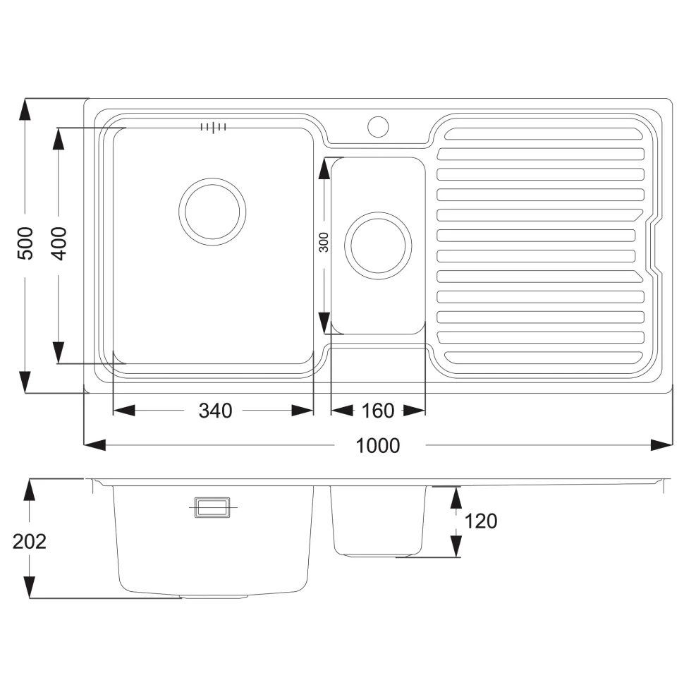 Vellamo Endure Thick-Gauge 1.5 Bowl Stainless Steel Sink & Waste Kit - 1000 x 500mm
