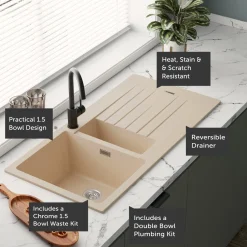 Vellamo Horizon 1.5 Bowl Granite Composite Kitchen Sink & Waste - 1000 x 500mm