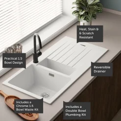 Vellamo Horizon 1.5 Bowl Granite Composite Kitchen Sink & Waste - 1000 x 500mm