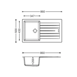 Vellamo Horizon Compact 1 Bowl Granite Composite Kitchen Sink & Waste - 860 x 500mm