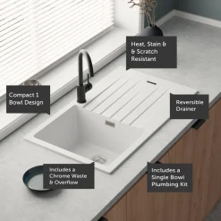 Vellamo Horizon Compact 1 Bowl Granite Composite Kitchen Sink & Waste - 860 x 500mm
