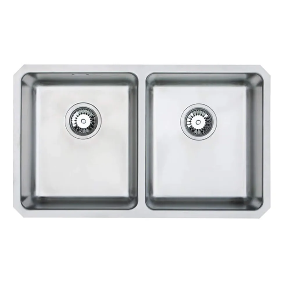 Vellamo Horizon Double Bowl Undermount Stainless Steel Kitchen Sink & Waste Kit - 760 x 450mm