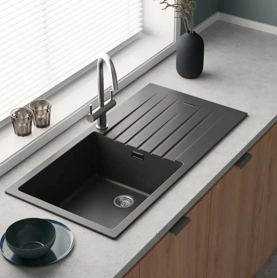 Vellamo Horizon Large Single Bowl Granite Composite Kitchen Sink & Waste - 1000 x 500mm