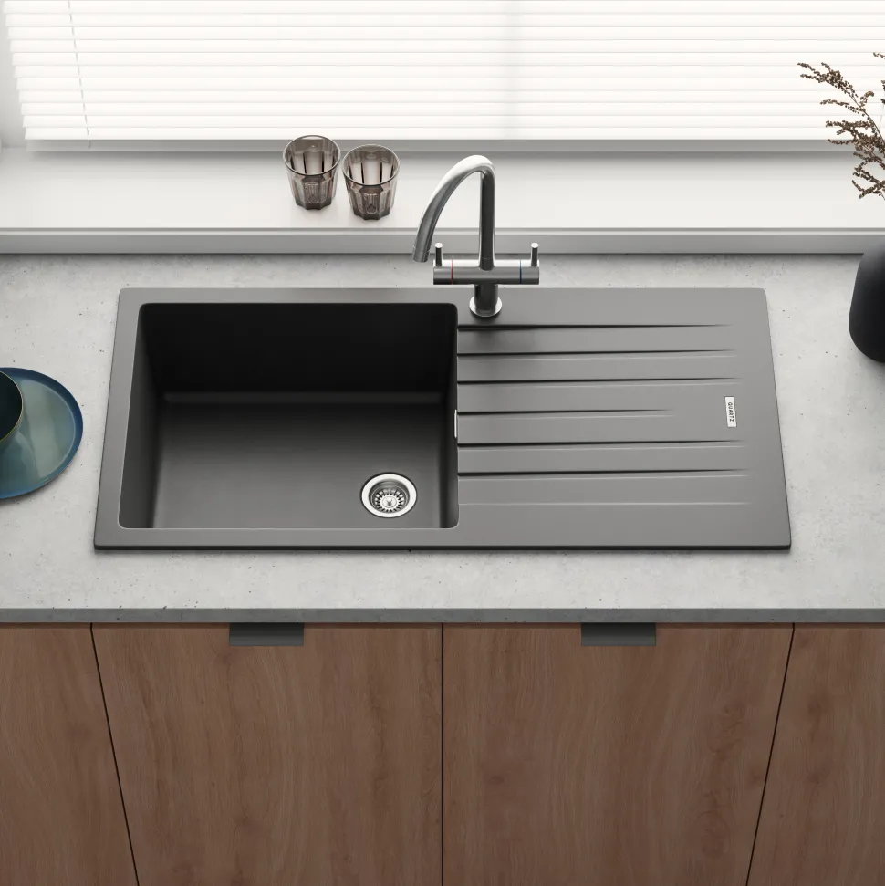 Vellamo Horizon Large Single Bowl Granite Composite Kitchen Sink & Waste - 1000 x 500mm