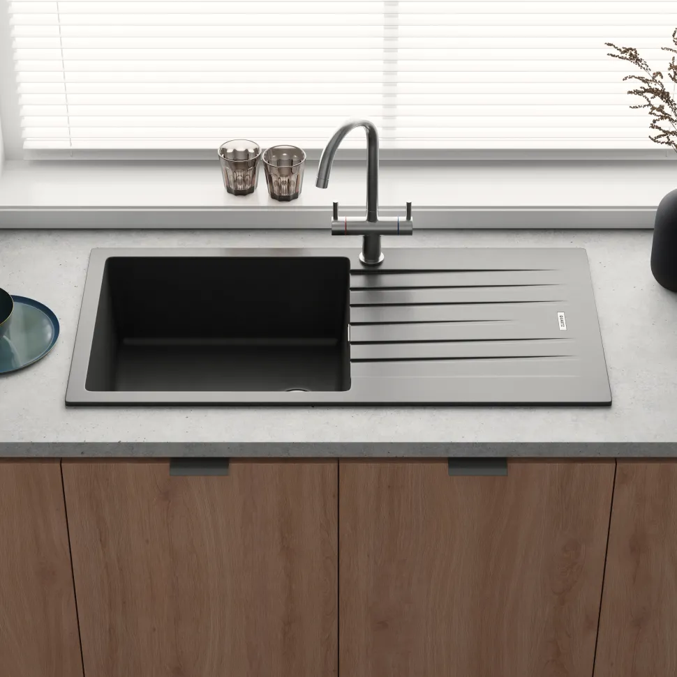 Vellamo Horizon Large Single Bowl Granite Composite Kitchen Sink & Waste - 1000 x 500mm