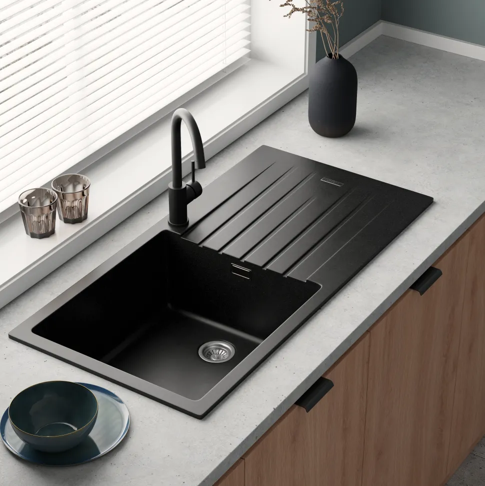 Vellamo Horizon Large Single Bowl Granite Composite Kitchen Sink & Waste - 1000 x 500mm