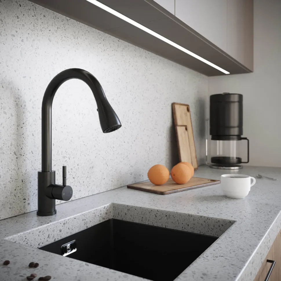 Vellamo Inspire Pull Out Spray Mono Kitchen Mixer Tap - Matt Black