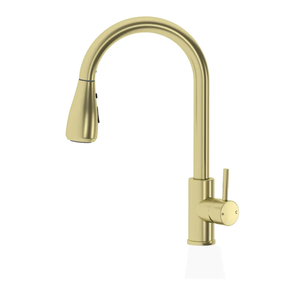 Vellamo Inspire Pull Out Spray Mono Kitchen Mixer Tap - Brushed Brass