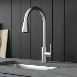 Vellamo Inspire Pull Out Spray Mono Kitchen Mixer Tap - Brushed Steel