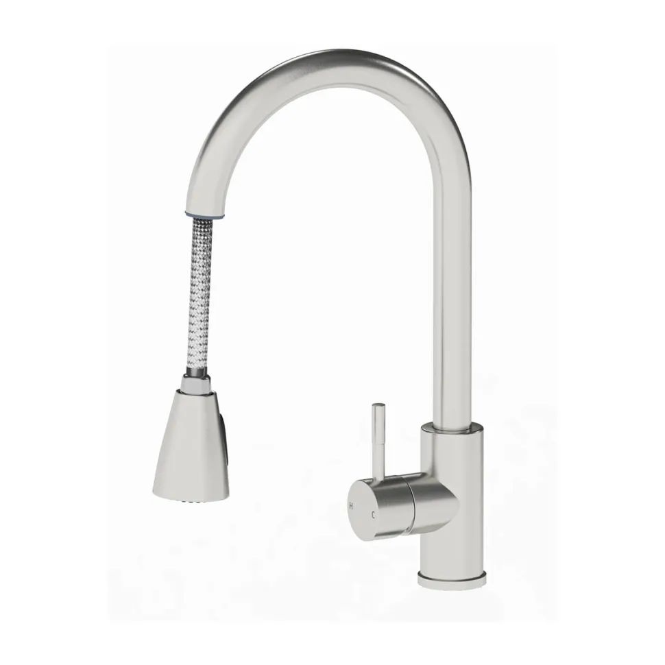 Vellamo Inspire Pull Out Spray Mono Kitchen Mixer Tap - Brushed Steel
