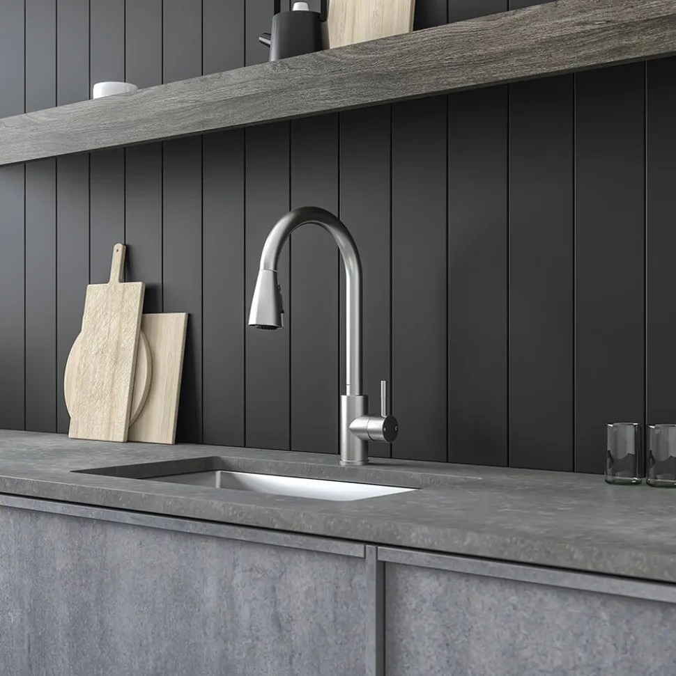 Vellamo Inspire Pull Out Spray Mono Kitchen Mixer Tap - Brushed Steel