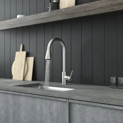 Vellamo Inspire Pull Out Spray Mono Kitchen Mixer Tap - Brushed Steel
