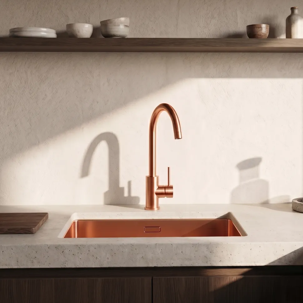Vellamo Kara Single Lever Mono Kitchen Mixer - Brushed Copper