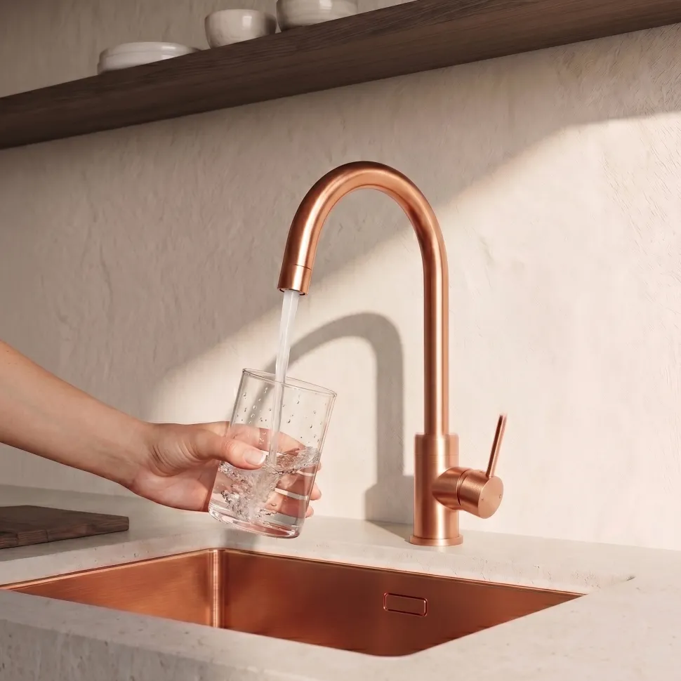 Vellamo Kara Single Lever Mono Kitchen Mixer - Brushed Copper