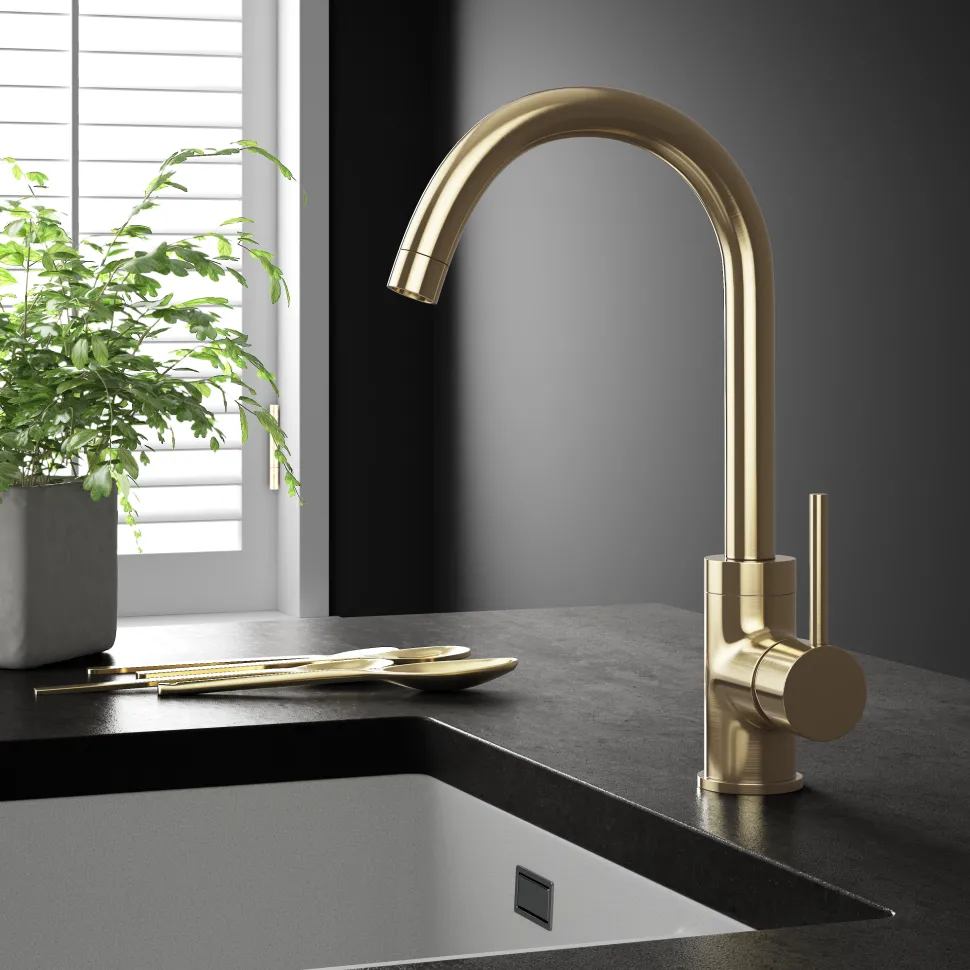 Vellamo Kara Single Lever Mono Kitchen Mixer Tap - Brushed Brass