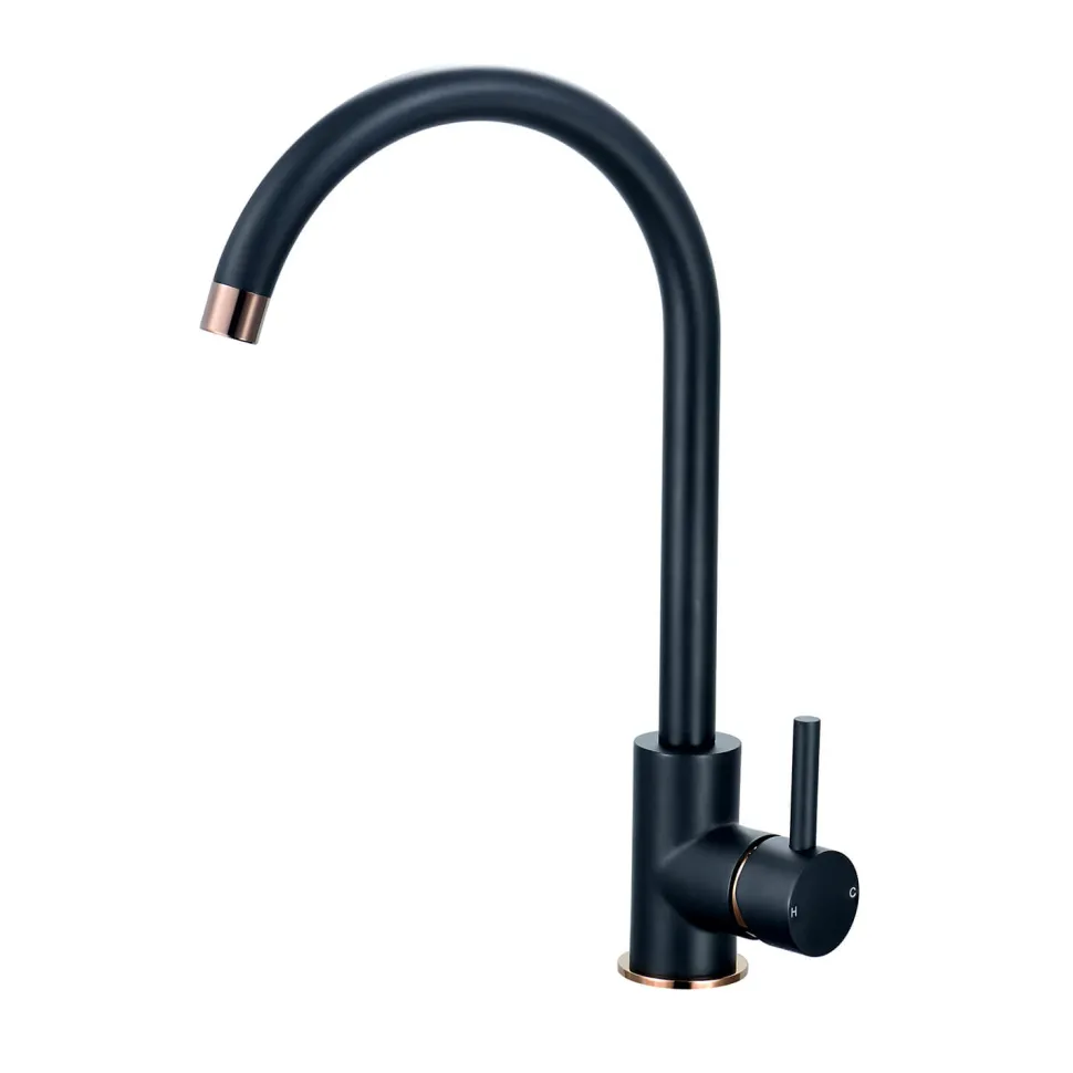 Vellamo Kara Single Lever Mono Kitchen Mixer - Black & Rose Gold