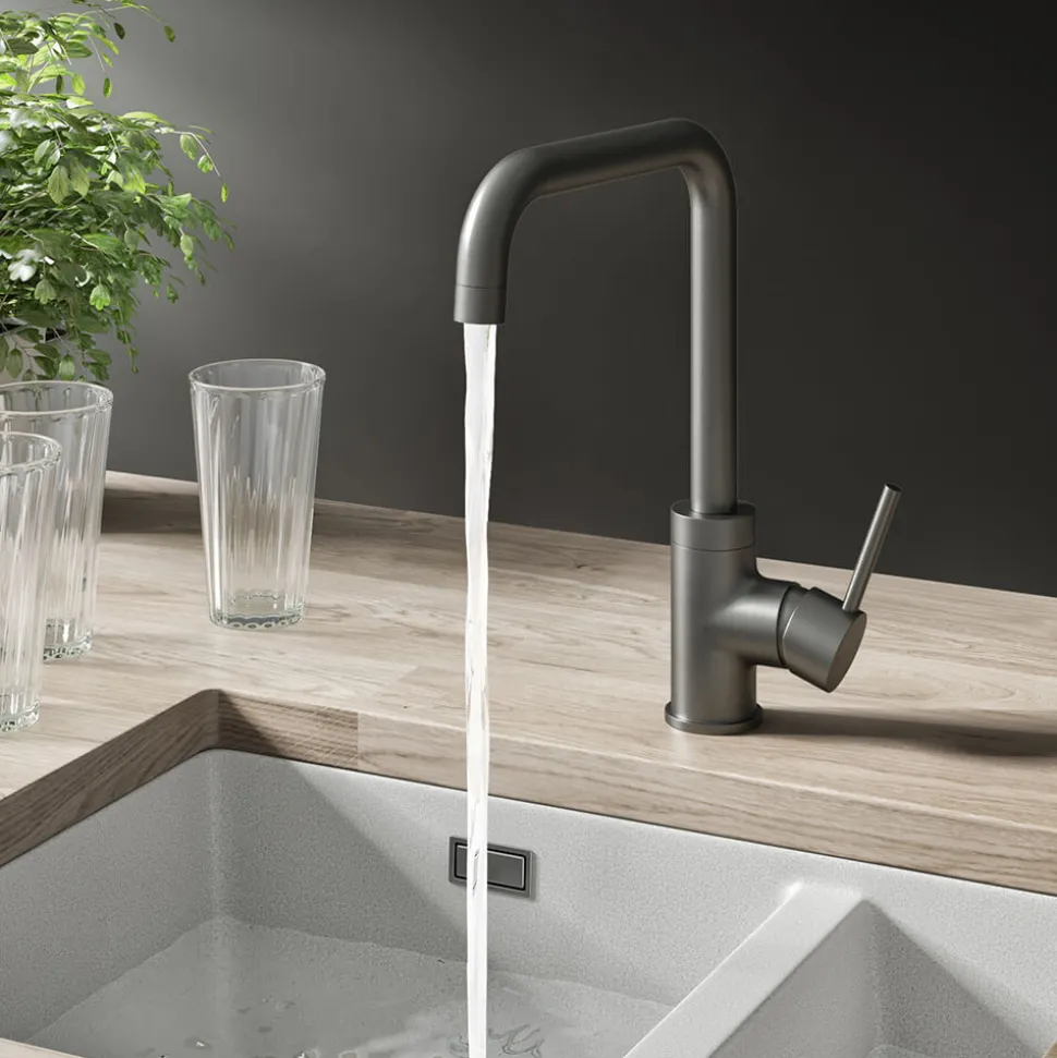 Vellamo Koro U Spout Single Lever Mono Kitchen Mixer Tap - Gunmetal
