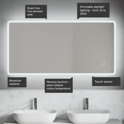 Vellamo LED Frame Mirror with Touch Sensor, Demister & Bluetooth - 1200 x 600mm