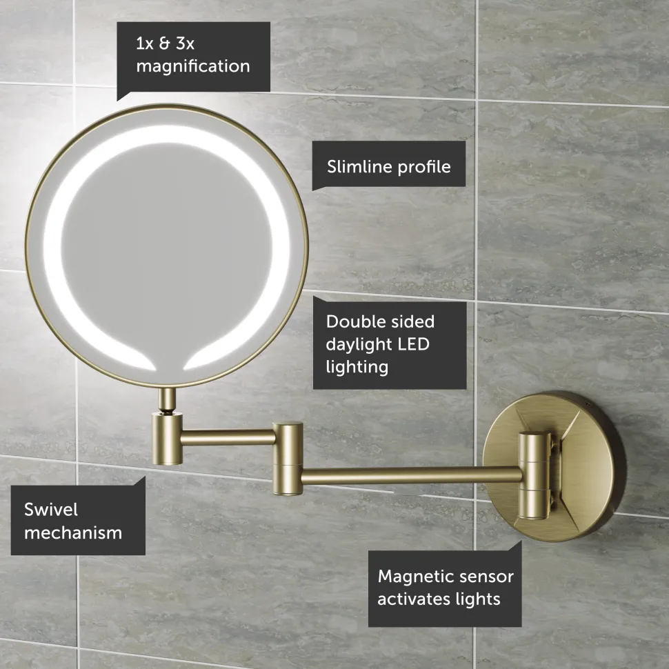 Vellamo LED Illuminated Round Magnifying Wall Mirror with Pull Out Magnetic Sensor - 200mm