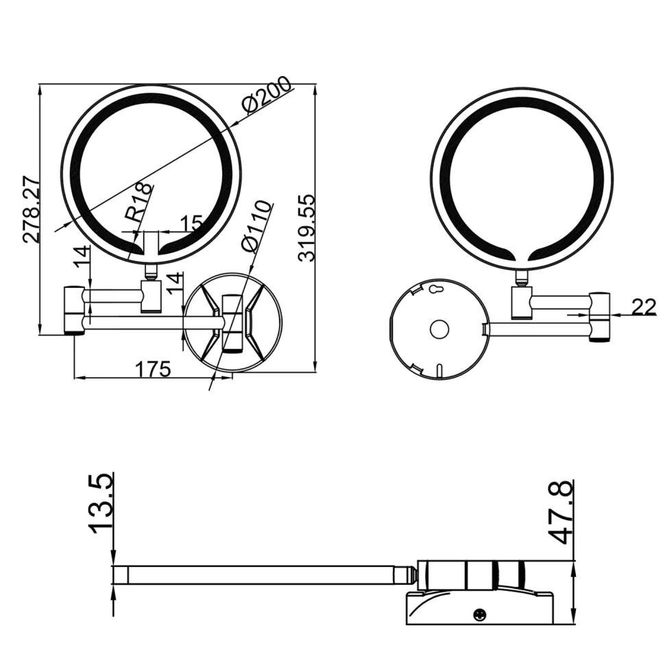 Vellamo LED Illuminated Round Magnifying Wall Mirror with Pull Out Magnetic Sensor - 200mm