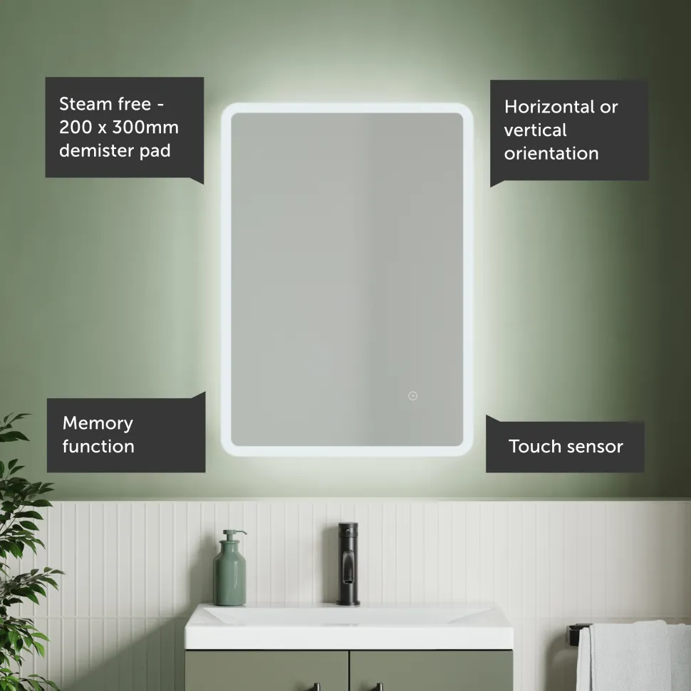 Vellamo LED Illuminated Universal Bathroom Mirror with Demister Pad - 500 x 700mm