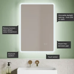 Vellamo LED Illuminated Universal Bathroom Mirror with Demister Pad & Bluetooth - 700mm x 500mm