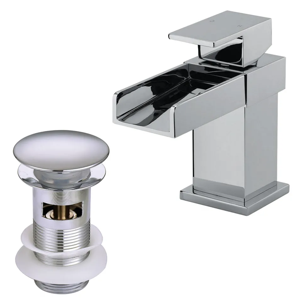 Vellamo Maya Mini Waterfall Basin Mixer with Clicker Waste