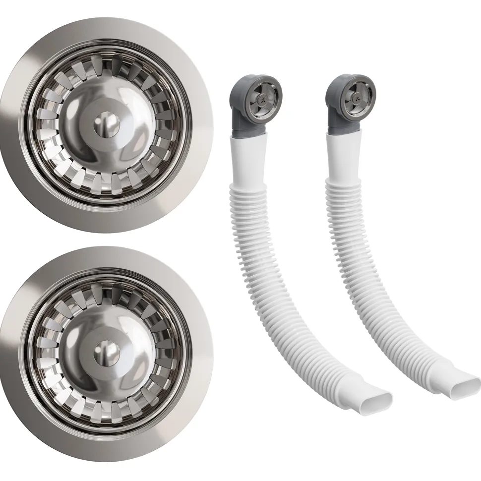 Vellamo 90mm Chrome 1.5 & 2 Bowl Kitchen Sink Strainer Wastes with Two Round Overflows