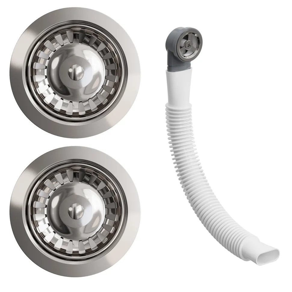Vellamo 90mm Chrome 1.5 & 2 Bowl Kitchen Sink Strainer Wastes with Round Overflow