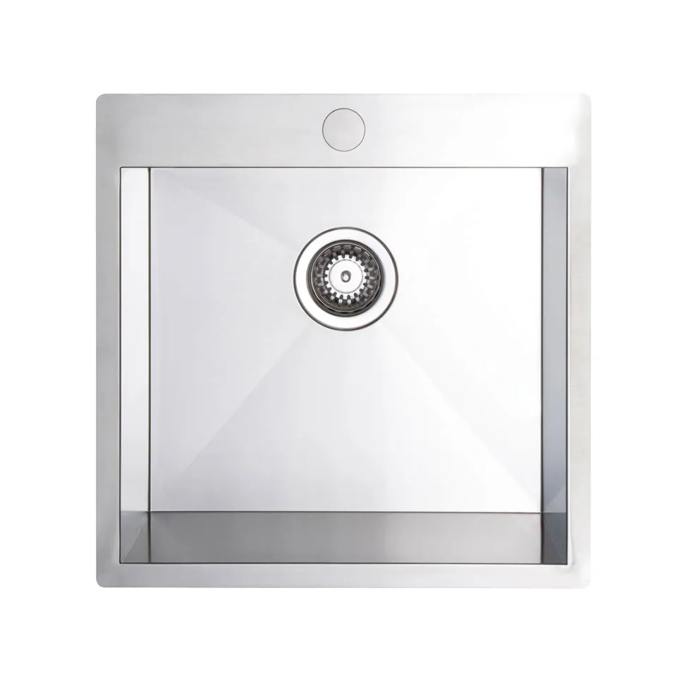 Vellamo Peak 1 Bowl Satin Stainless Steel Sink & Waste with Tap Ledge - 450 x 500mm