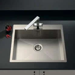 Vellamo Peak 1 Bowl Satin Stainless Steel Sink & Waste with Tap Ledge - 600 x 500mm