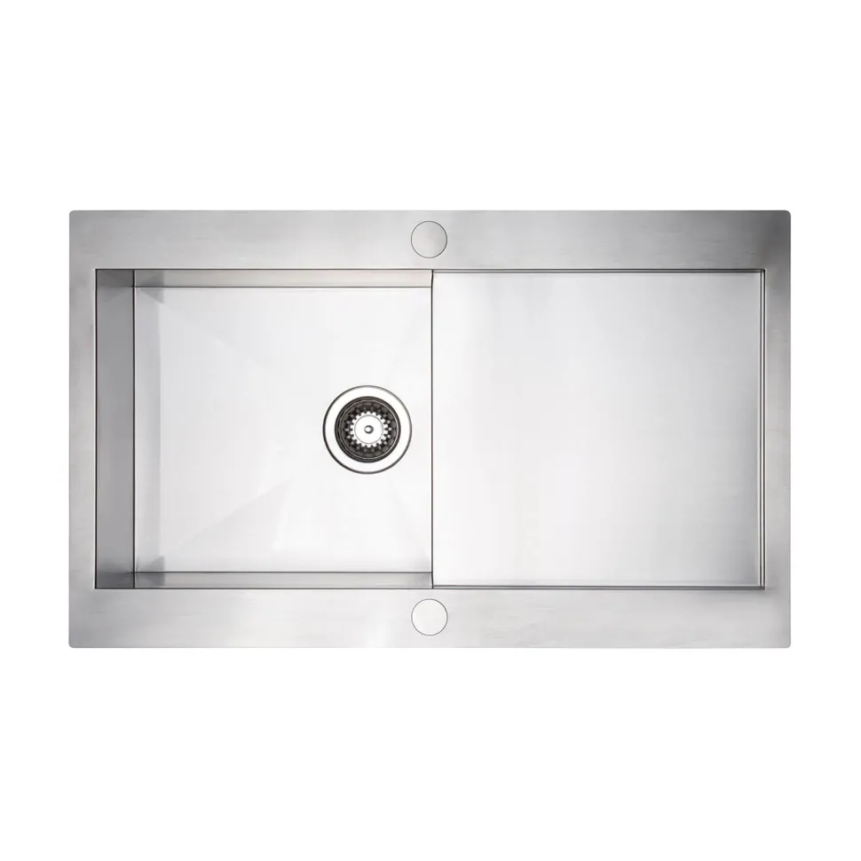 Vellamo Peak Compact 1 Bowl Satin Stainless Steel Sink & Waste with Reversible Drainer - 860 x 500mm