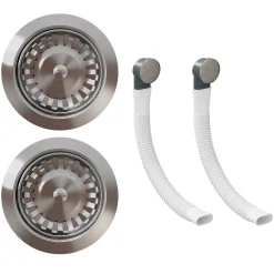 Vellamo Premium 90mm 1.5 & 2 Bowl Kitchen Sink Strainer Wastes with Two Round Overflows
