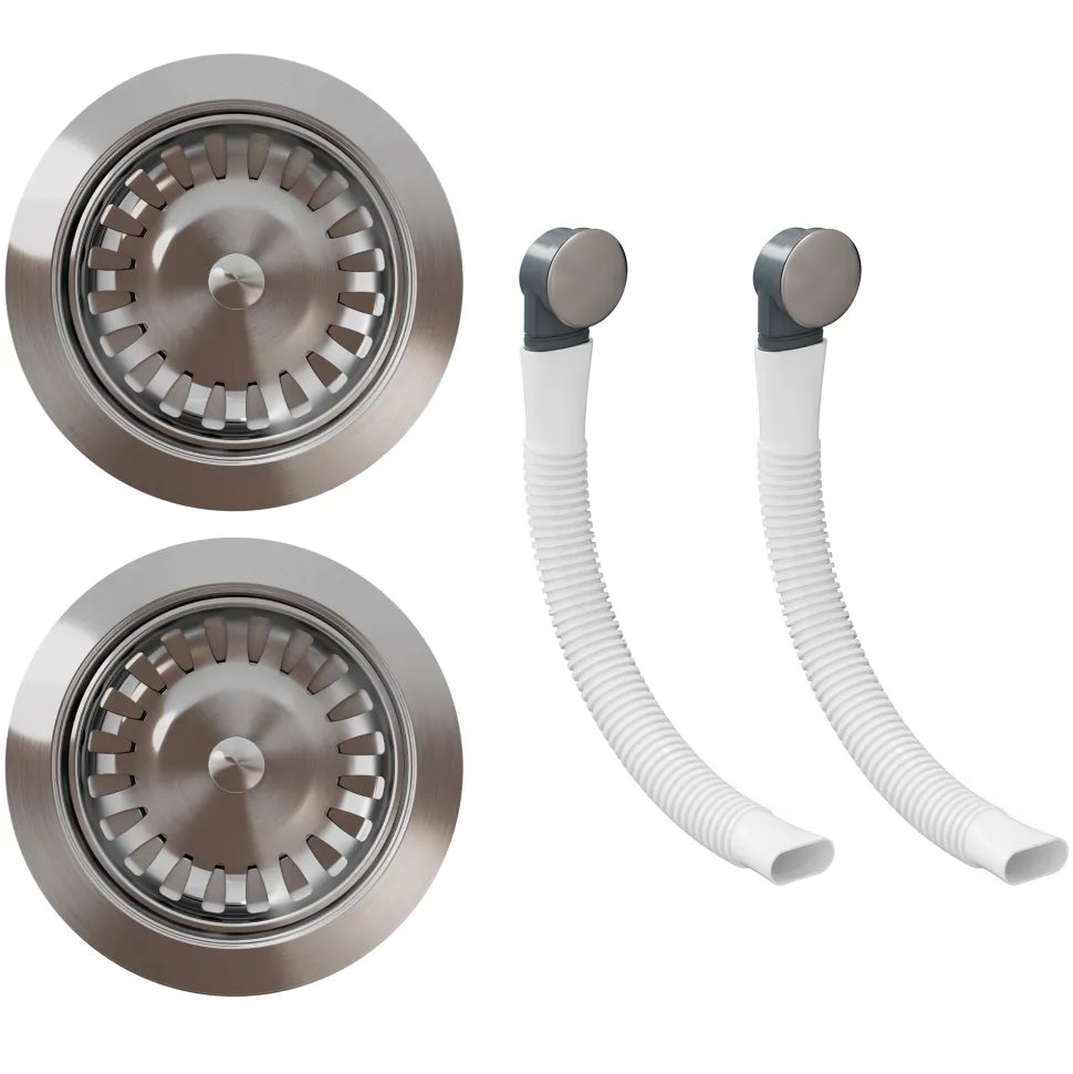Vellamo Premium 90mm 1.5 & 2 Bowl Kitchen Sink Strainer Wastes with Two Round Overflows