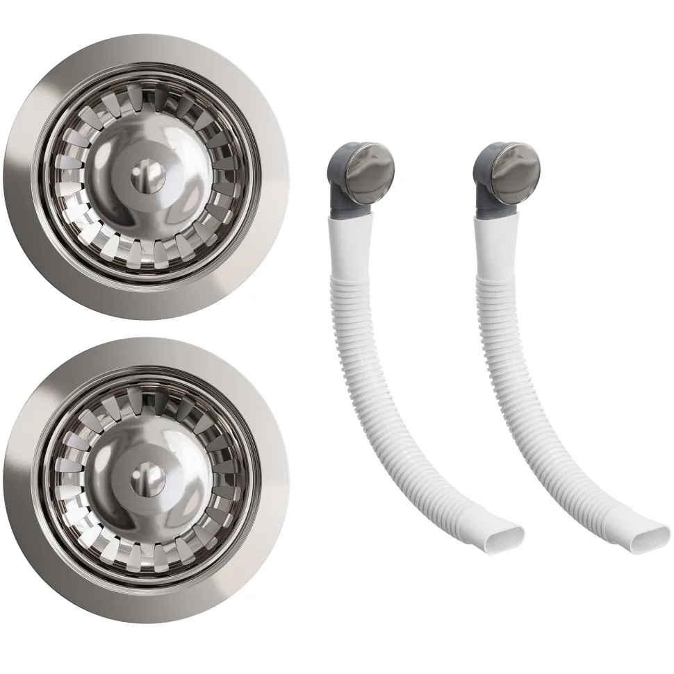 Vellamo Premium 90mm 1.5 & 2 Bowl Kitchen Sink Strainer Wastes with Two Round Overflows