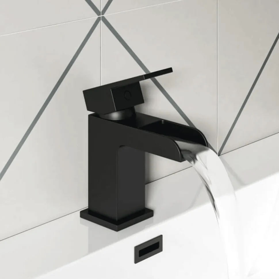 Vellamo Reve Matt Black Waterfall Basin Tap & Waste