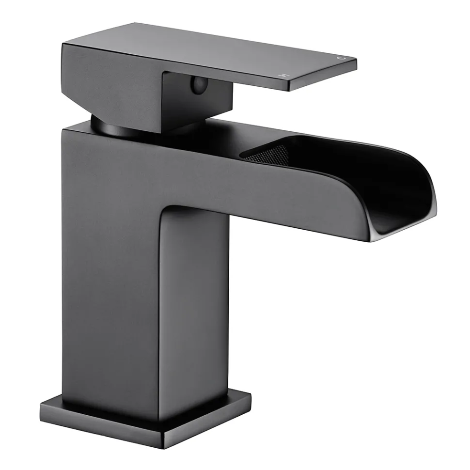 Vellamo Reve Matt Black Waterfall Basin Tap & Waste