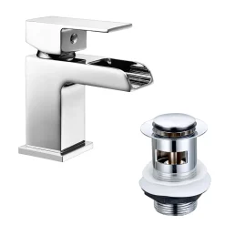 Vellamo Reve Mini Cloakroom Waterfall Basin Mixer with Clicker Waste