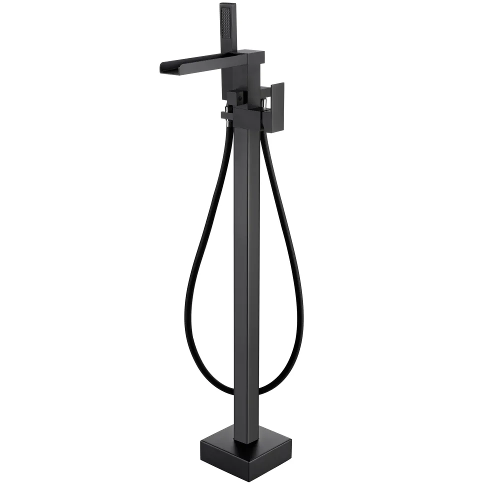 Vellamo Reve Waterfall Matt Black Freestanding Bath Shower Mixer Tap