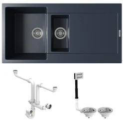 Vellamo Rocca 1.5 Bowl Granite Composite Inset Kitchen Sink & Waste - 1000 x 500mm