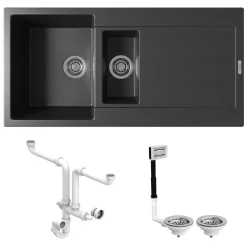 Vellamo Rocca 1.5 Bowl Granite Composite Inset Kitchen Sink & Waste - 1000 x 500mm
