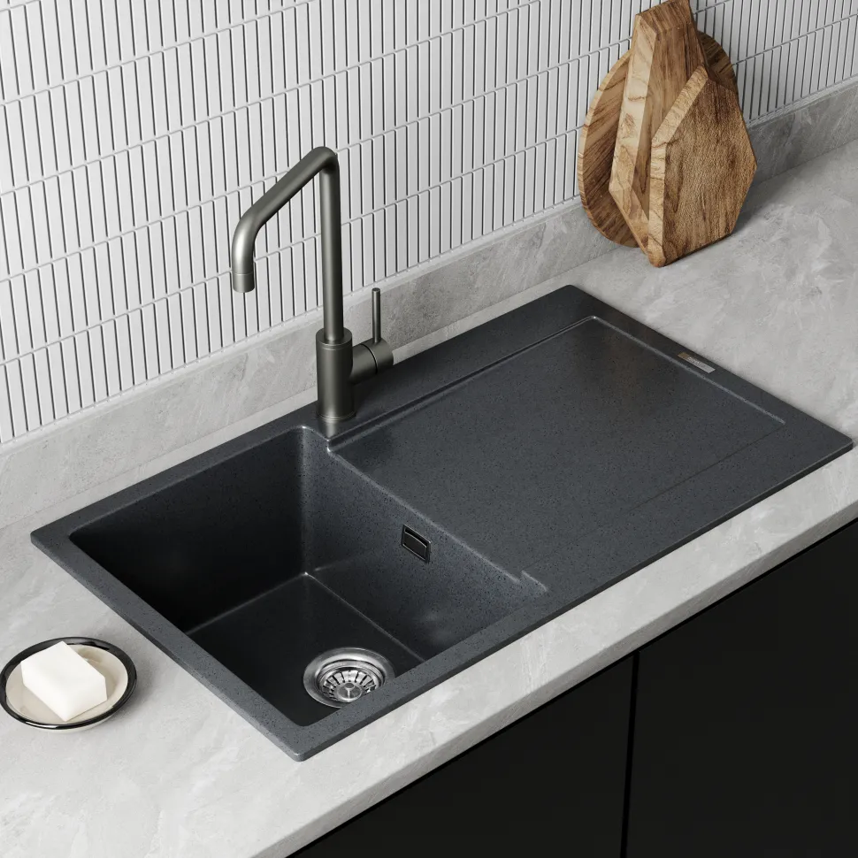 Vellamo Rocca Compact 1 Bowl Granite Composite Inset Kitchen Sink & Waste - 860 x 500mm