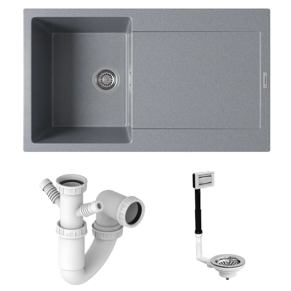 Vellamo Rocca Compact 1 Bowl Granite Composite Inset Kitchen Sink & Waste - 860 x 500mm