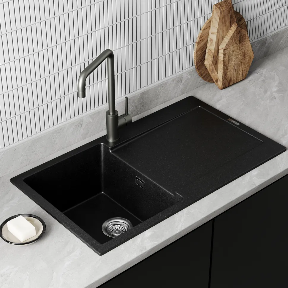 Vellamo Rocca Compact 1 Bowl Granite Composite Inset Kitchen Sink & Waste - 860 x 500mm