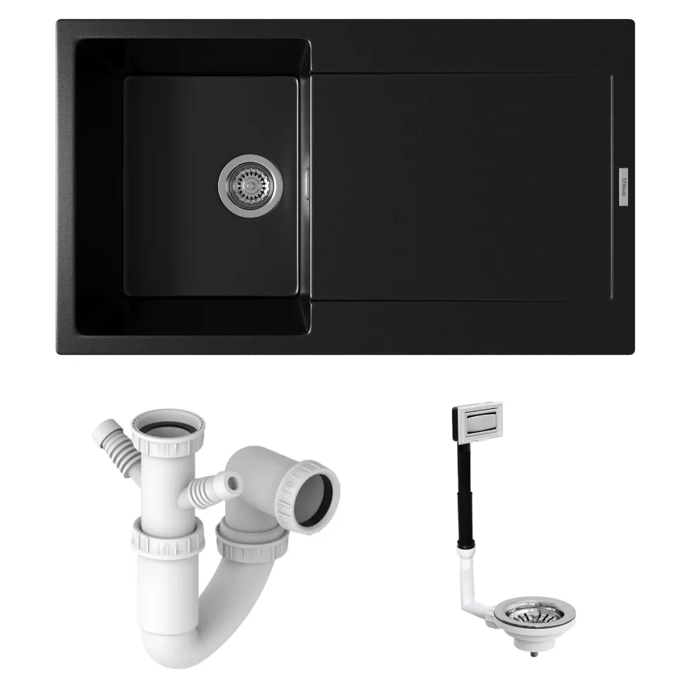 Vellamo Rocca Compact 1 Bowl Granite Composite Inset Kitchen Sink & Waste - 860 x 500mm
