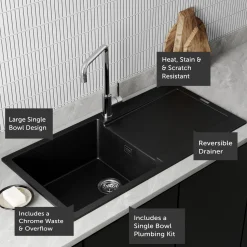 Vellamo Rocca Large 1 Bowl Granite Composite Inset Kitchen Sink & Waste - 1000 x 500mm