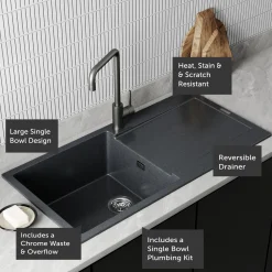 Vellamo Rocca Large 1 Bowl Granite Composite Inset Kitchen Sink & Waste - 1000 x 500mm