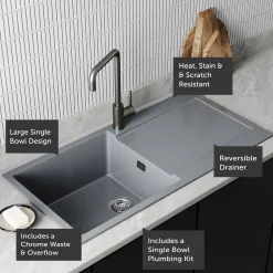 Vellamo Rocca Large 1 Bowl Granite Composite Inset Kitchen Sink & Waste - 1000 x 500mm